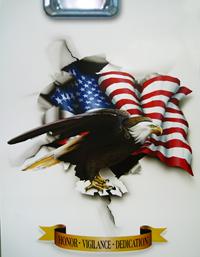 Close Up of an AIRBRUSHED Eagle & the American Flag tearing through the torn steel