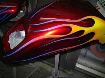 Rear Fender Candy Apple Red with Flames & Blue Pinstriping