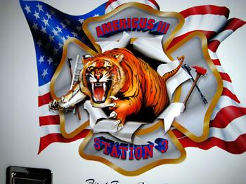 Enraged attacking Tiger, The North Babylon Logo/Patch Airbrushed by Gary the Local Brush