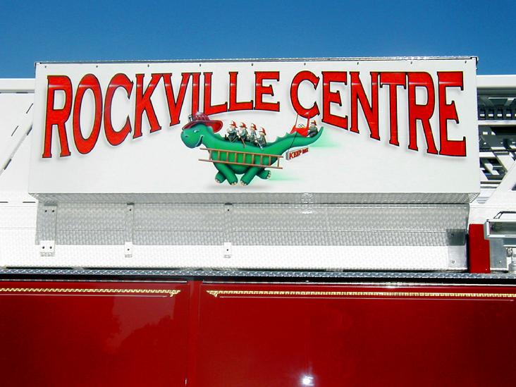 Rockville Centre Fire Dept AIRBRUSHED LOGO & LETTERING on the ladder tool box