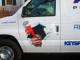 The picture was originally AIRBRUSHED on the company's utility truck.....  To save the company money, Gary reproduced his own art work in VINYL then applied it to the van.  Now it can be applied to all future vehicles.     You can see the original "painted" art in the PAINTED VEHICLE gallery